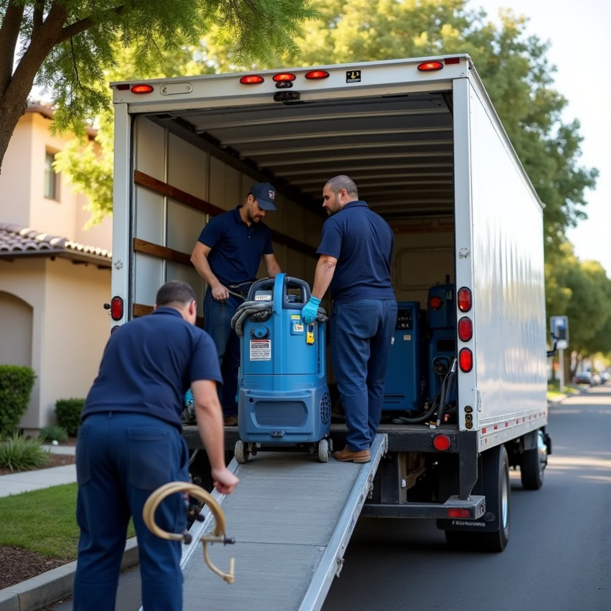Fullerton Water Damage Pros crew loading restoration equipment into their truck
