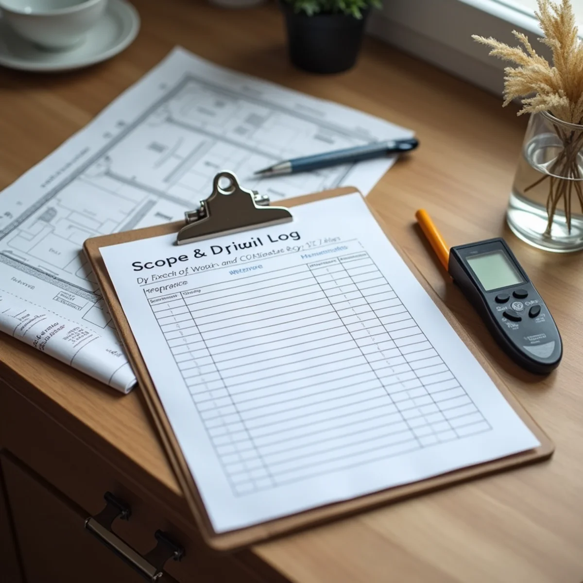 Written scope of work and daily drying log prepared for a Fullerton insurance adjuster
