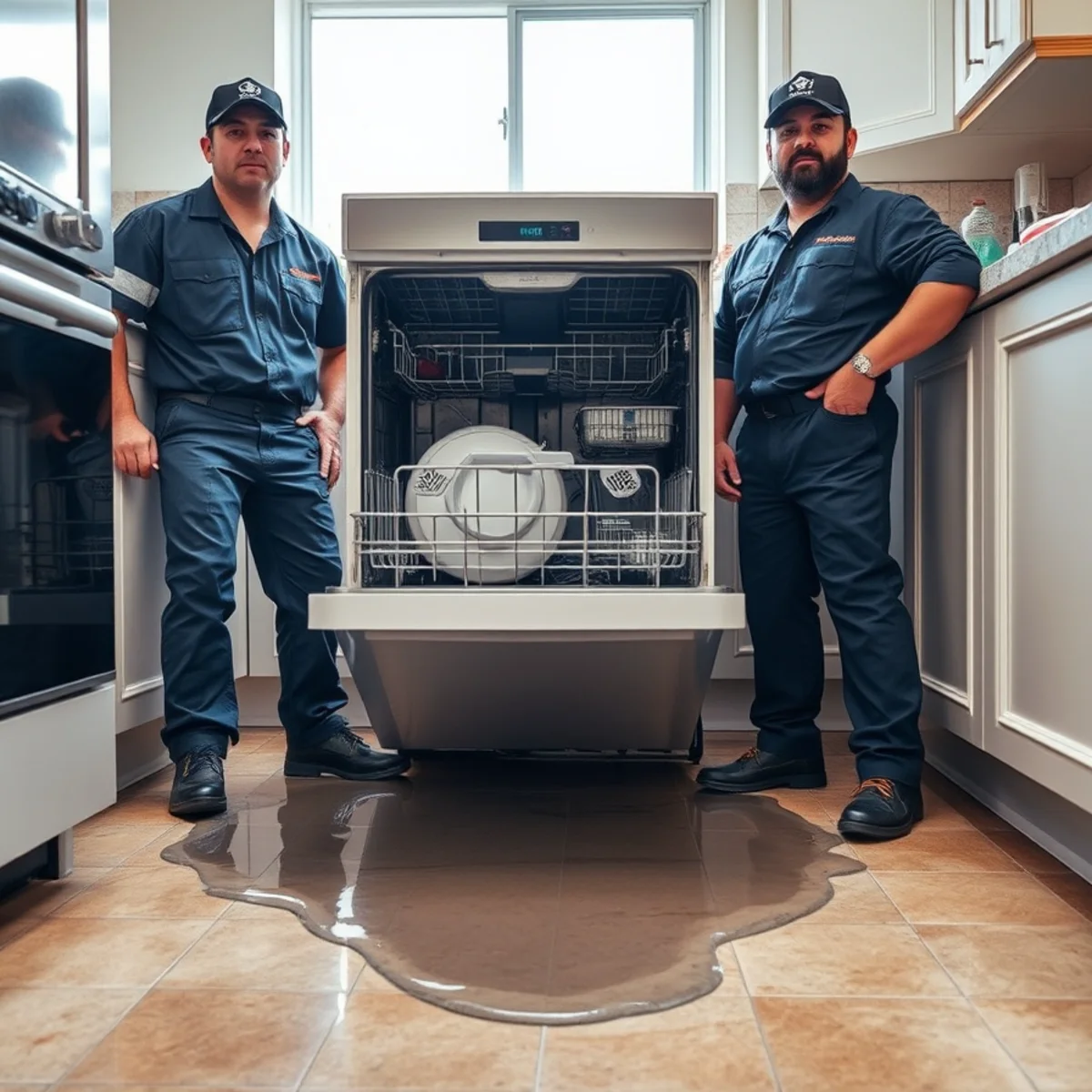 Water damage under kitchen cabinets from a dishwasher leak in a Fullerton, CA home