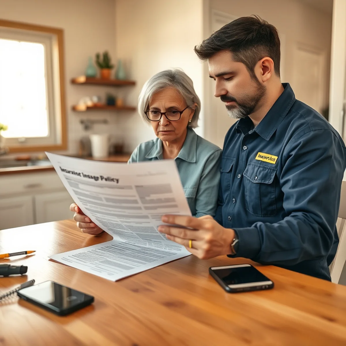 Homeowner reviewing an insurance policy after water damage in a Fullerton, CA home