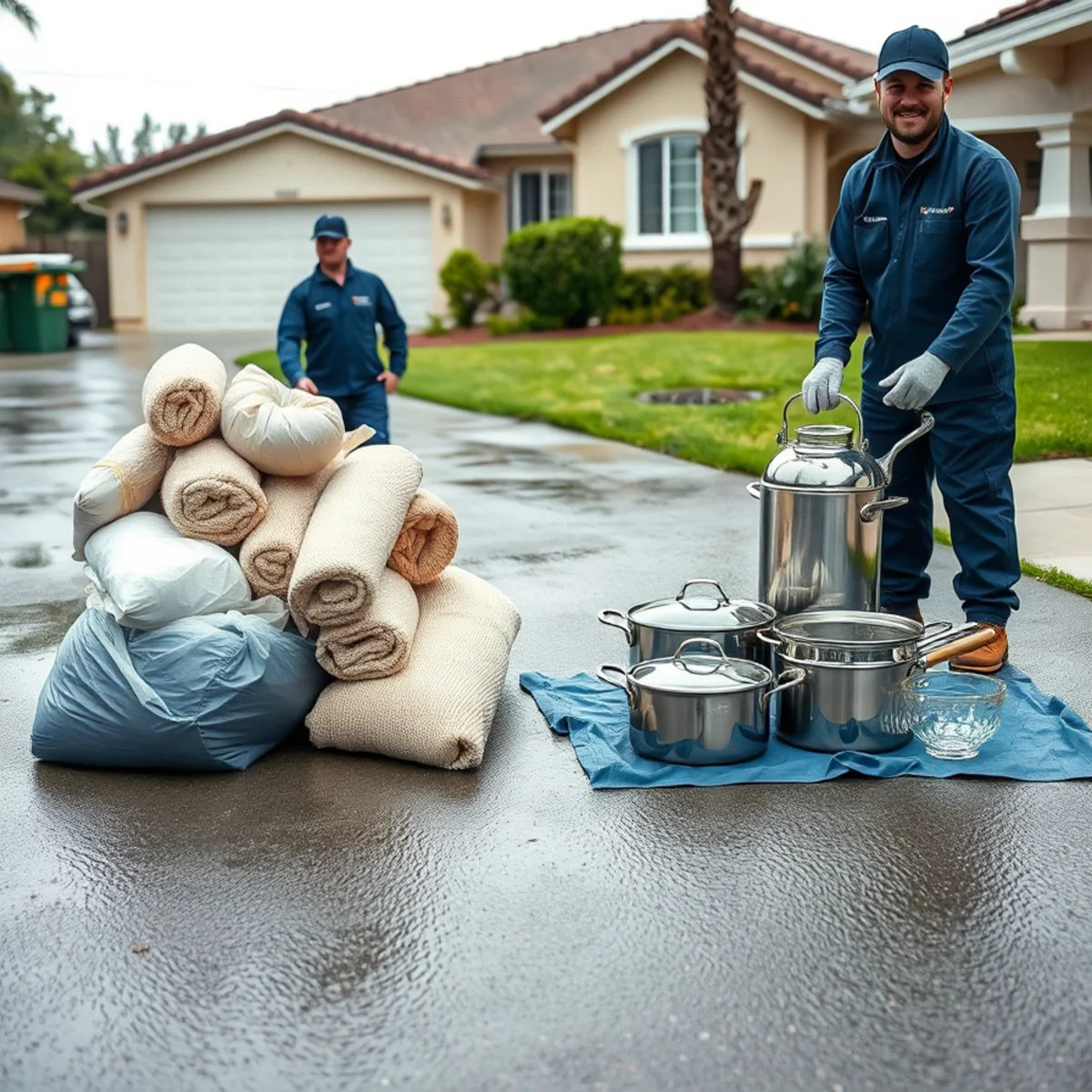 Sorting salvageable and unsalvageable contents after flooding in a Fullerton, CA home