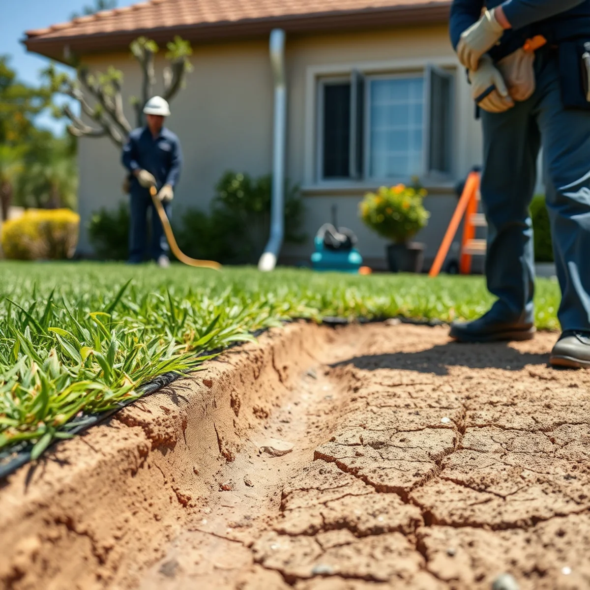 Downspout extension directing roof water away from a foundation on clay soil