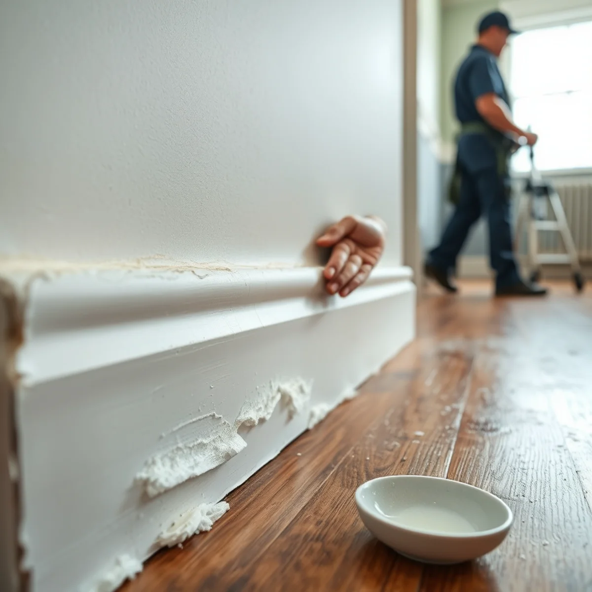 Paint bubbling at the base of a wall from a hidden leak