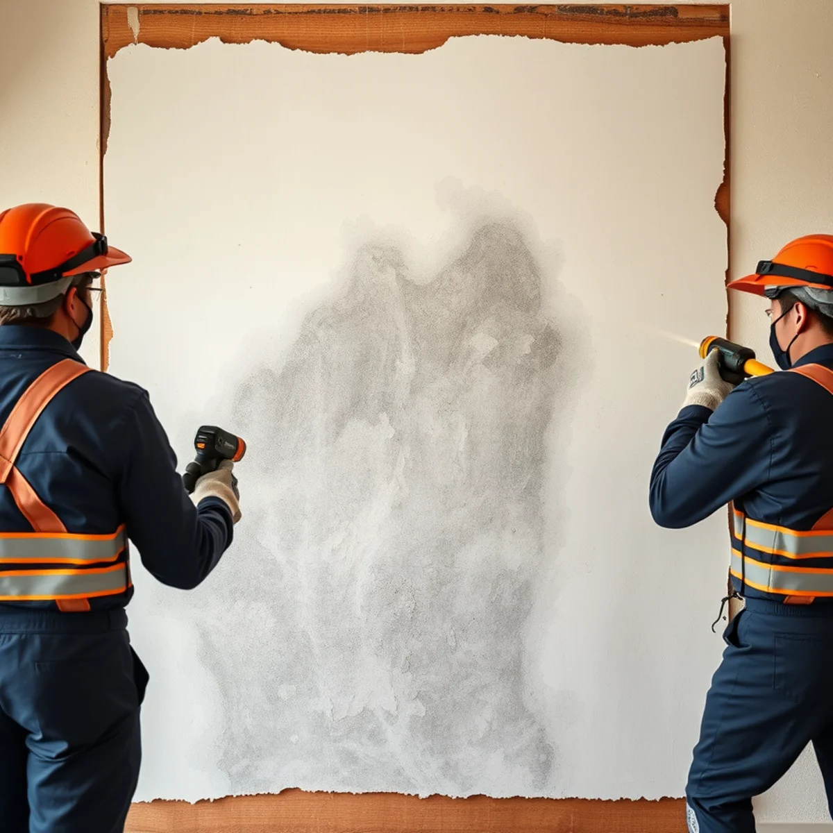 Mold beginning to form on wet drywall after water damage in a Fullerton, CA home