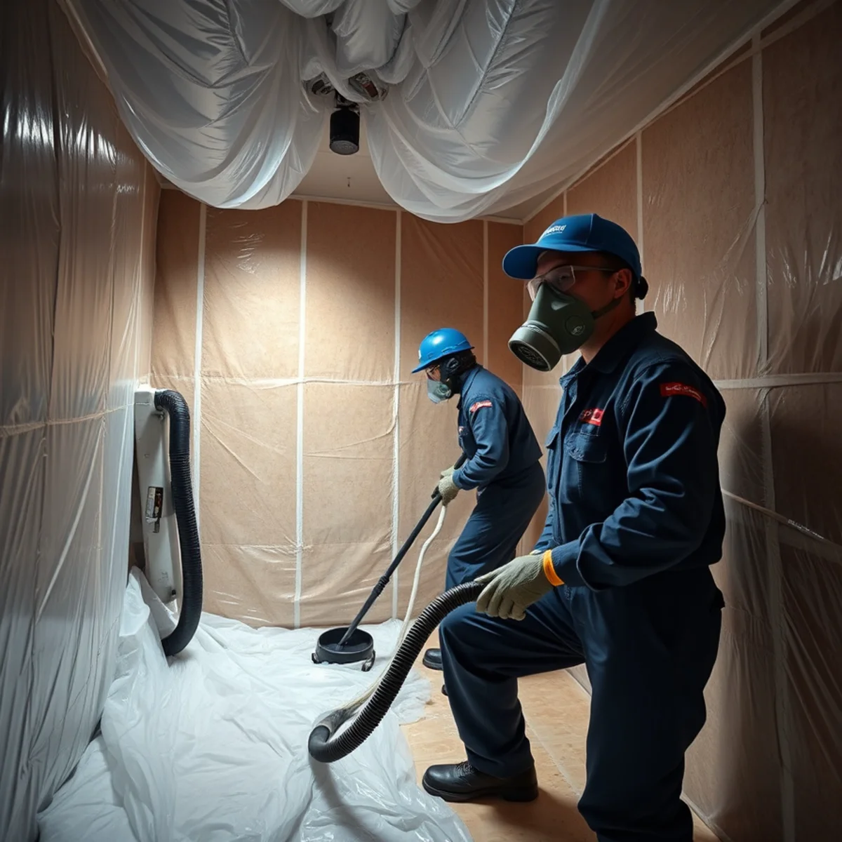Mold remediation containment and air scrubber setup in an Orange County home