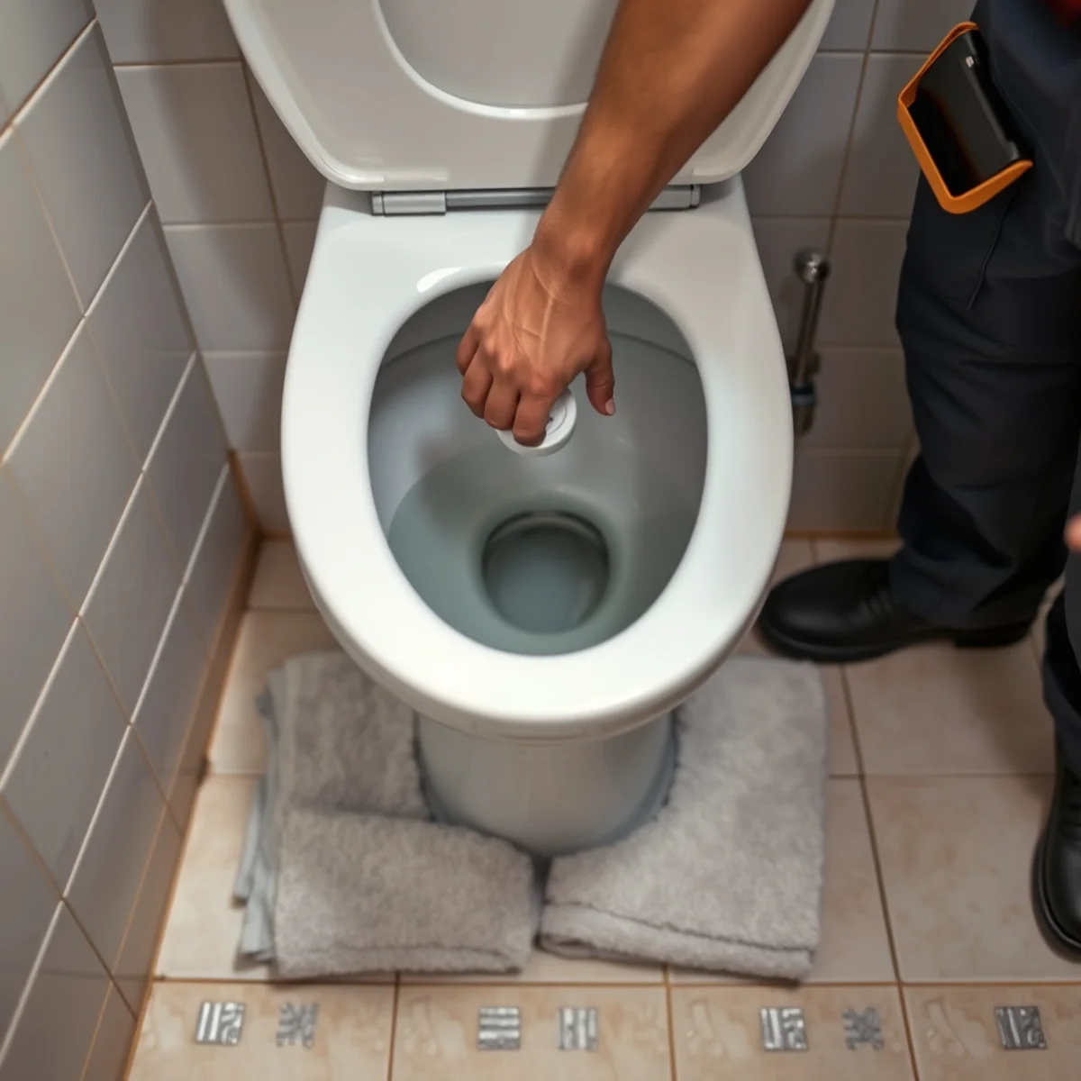 Bathroom floor being cleaned after a toilet overflow in a Fullerton, CA home