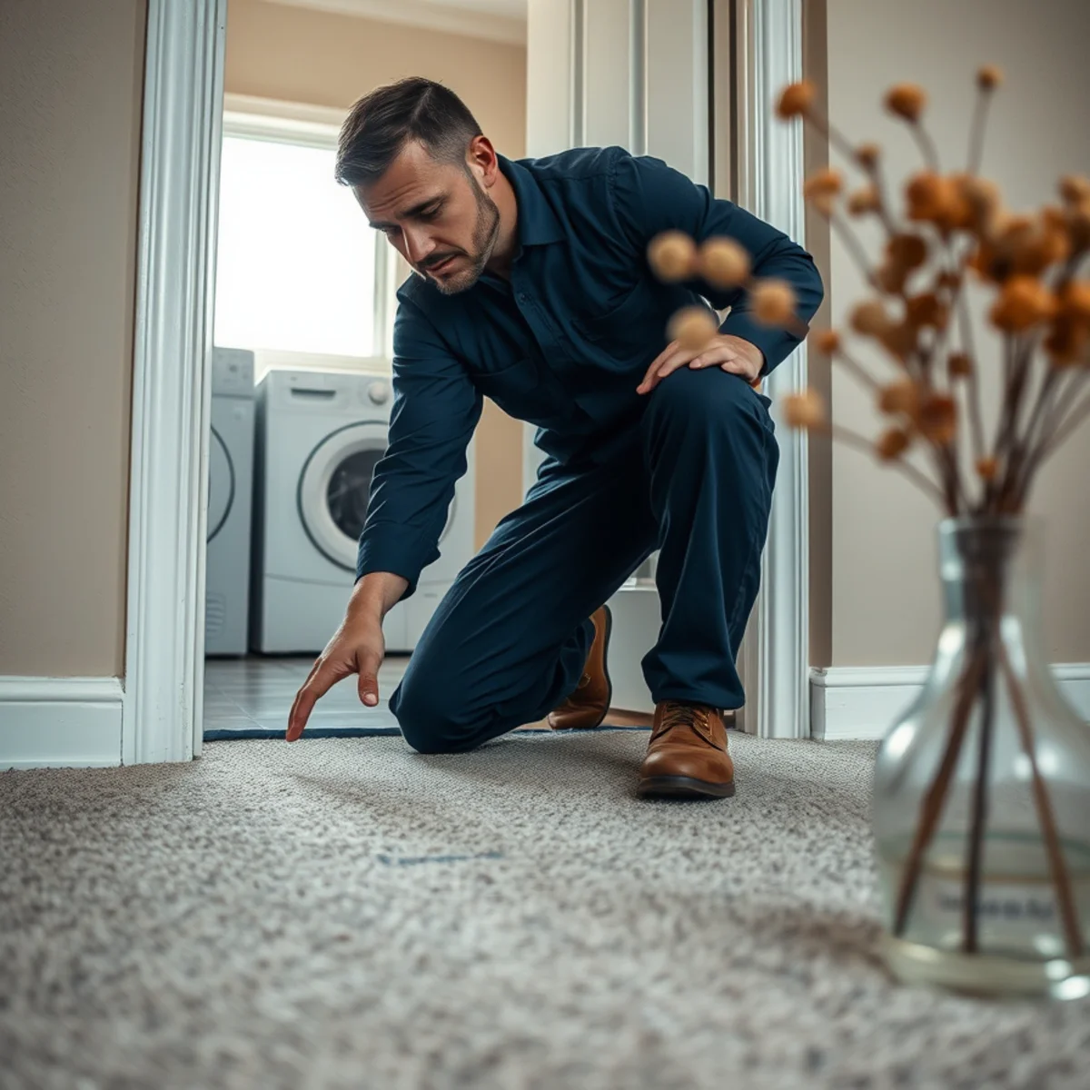Checking adjoining rooms for water spread from a laundry leak