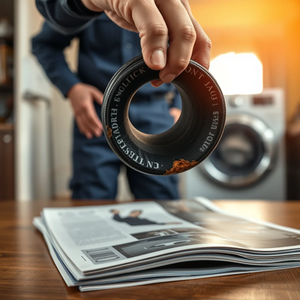 Failed rubber washing machine part kept as evidence for an insurance claim
