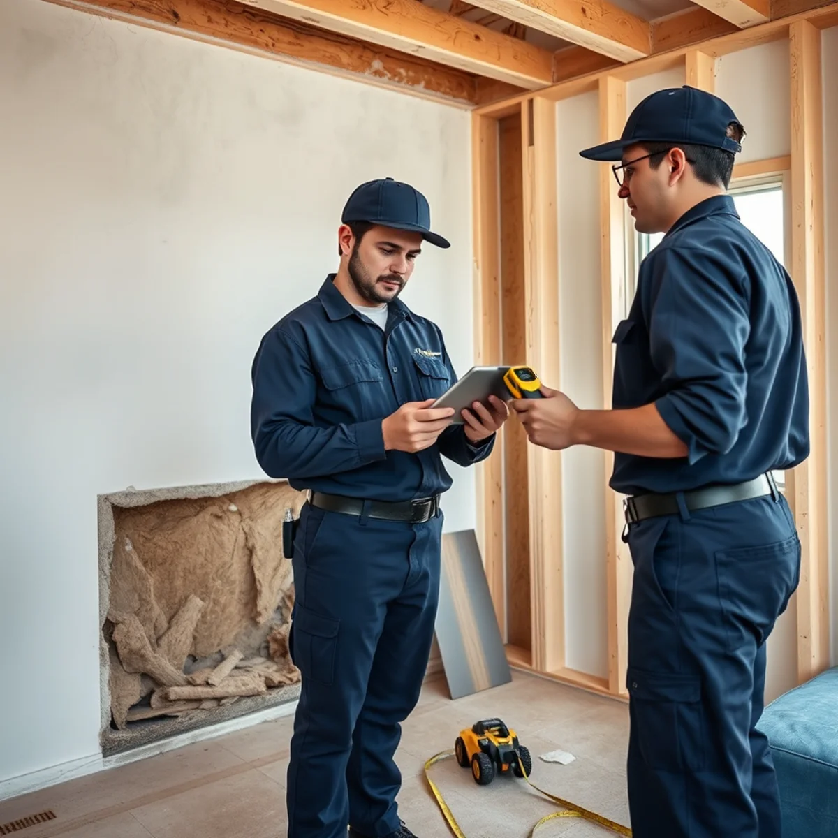 Restoration estimator taking moisture readings to price a water damage job in Fullerton, CA