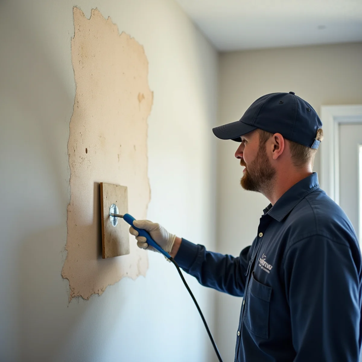 Texture match tested on a board before ceiling repair