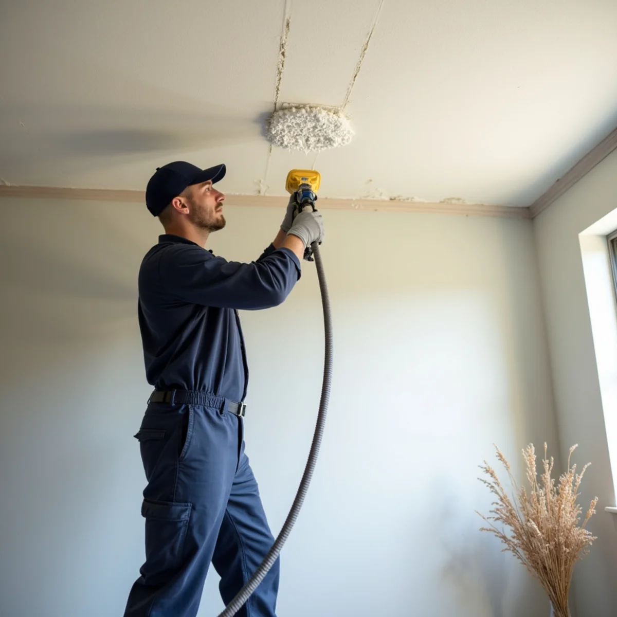 Ceiling drywall repaired and texture matched in a Fullerton home