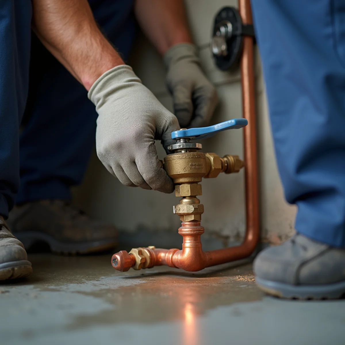 Closing the main water shut-off valve at a Fullerton, CA home