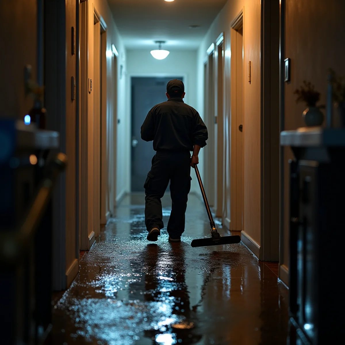 Overnight water extraction underway in a flooded Fullerton home
