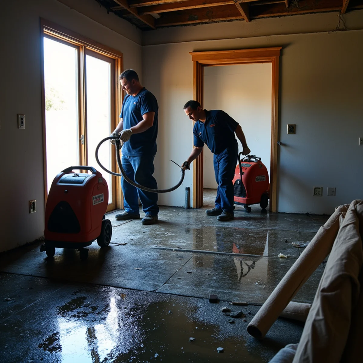 Water damage left behind by firefighting inside a fire loss