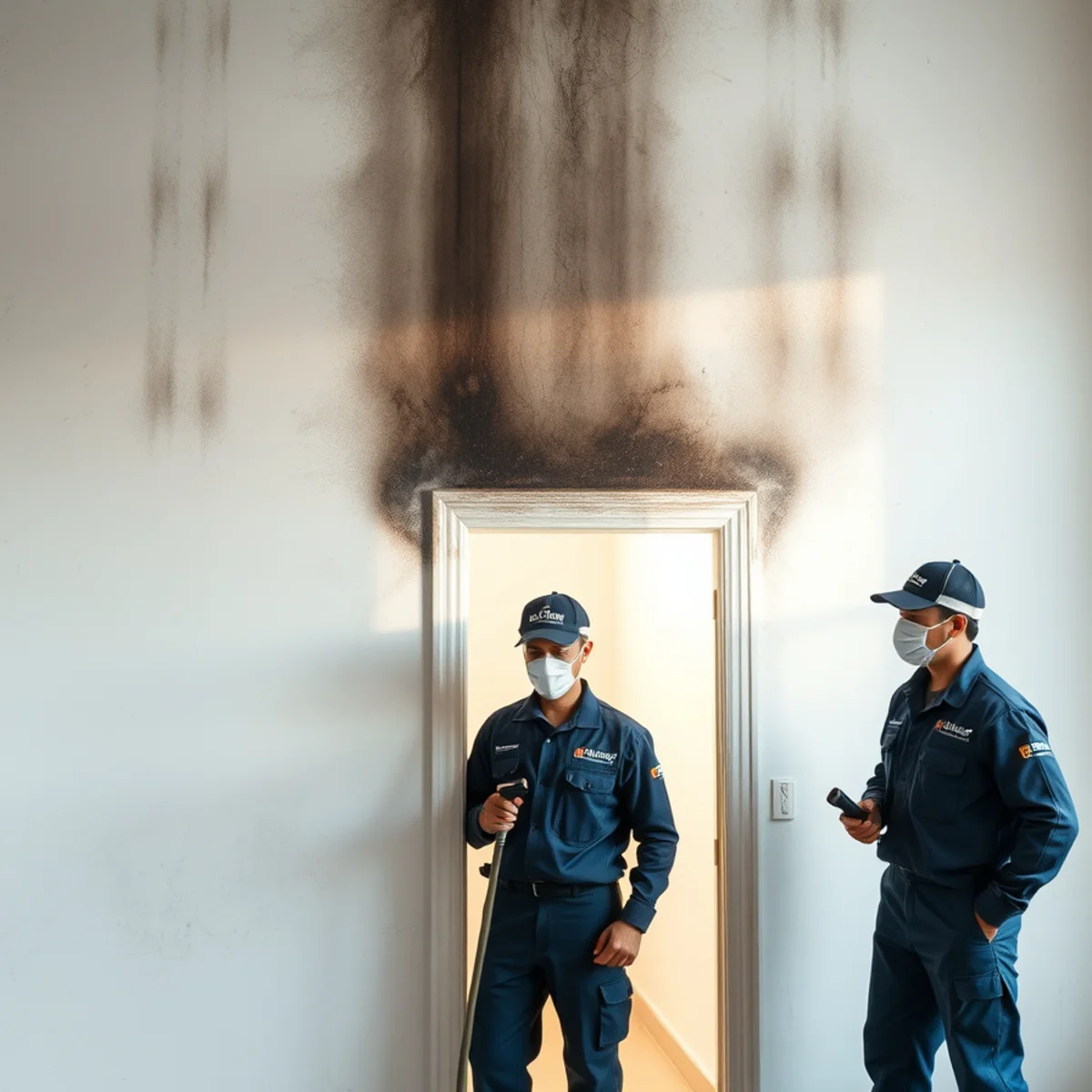 Soot staining and ghosting on walls after a fire in a Fullerton home