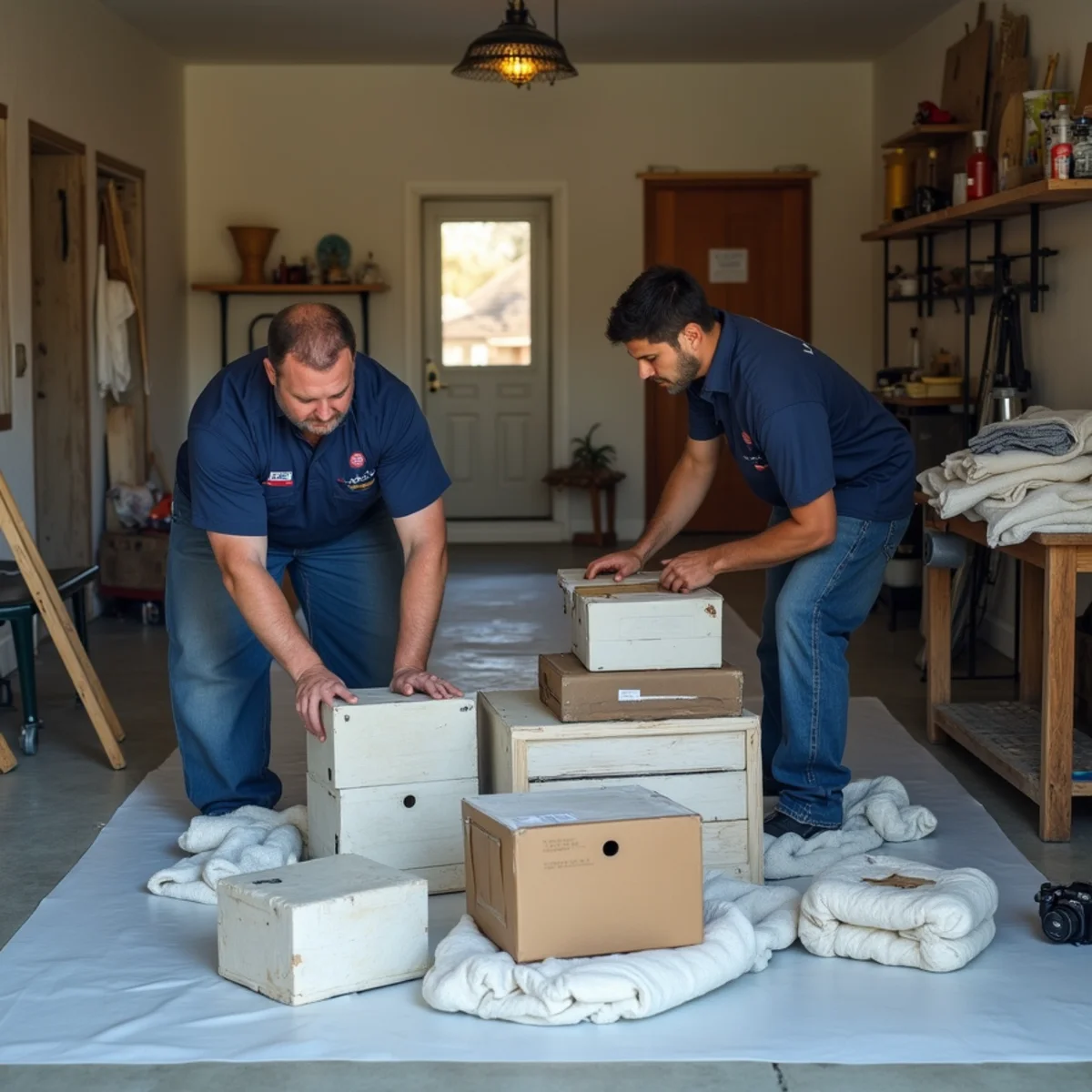 Contents triaged onto a dry staging area after a flood