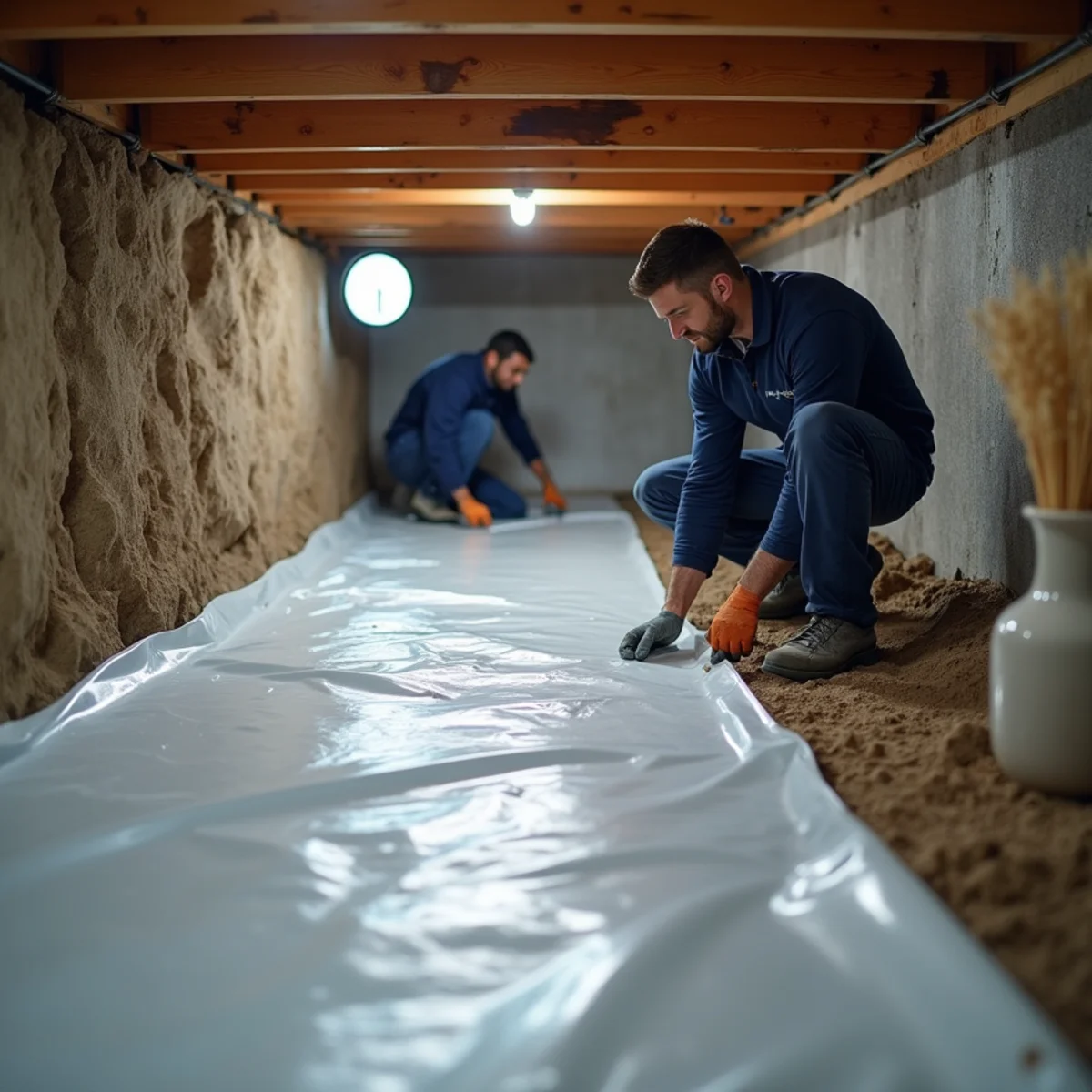 New vapour barrier sealing the soil floor of a Fullerton crawl space