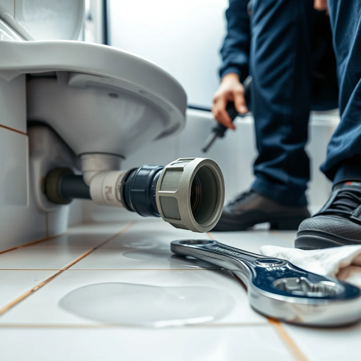 Failed flexible supply connector behind a toilet in an Amerige Heights home