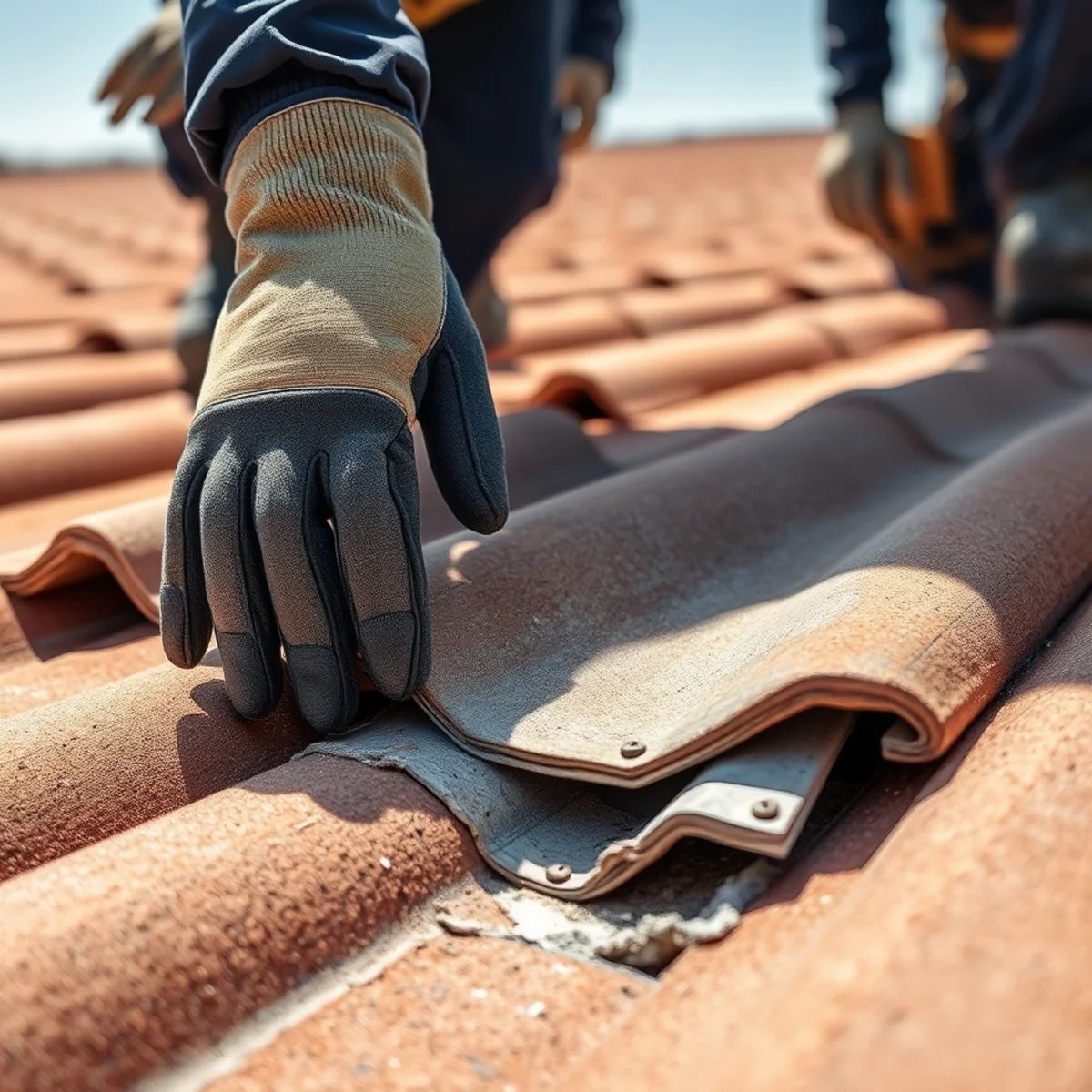 Wind-lifted roof tile with a broken seal on a Bastanchury, Fullerton home