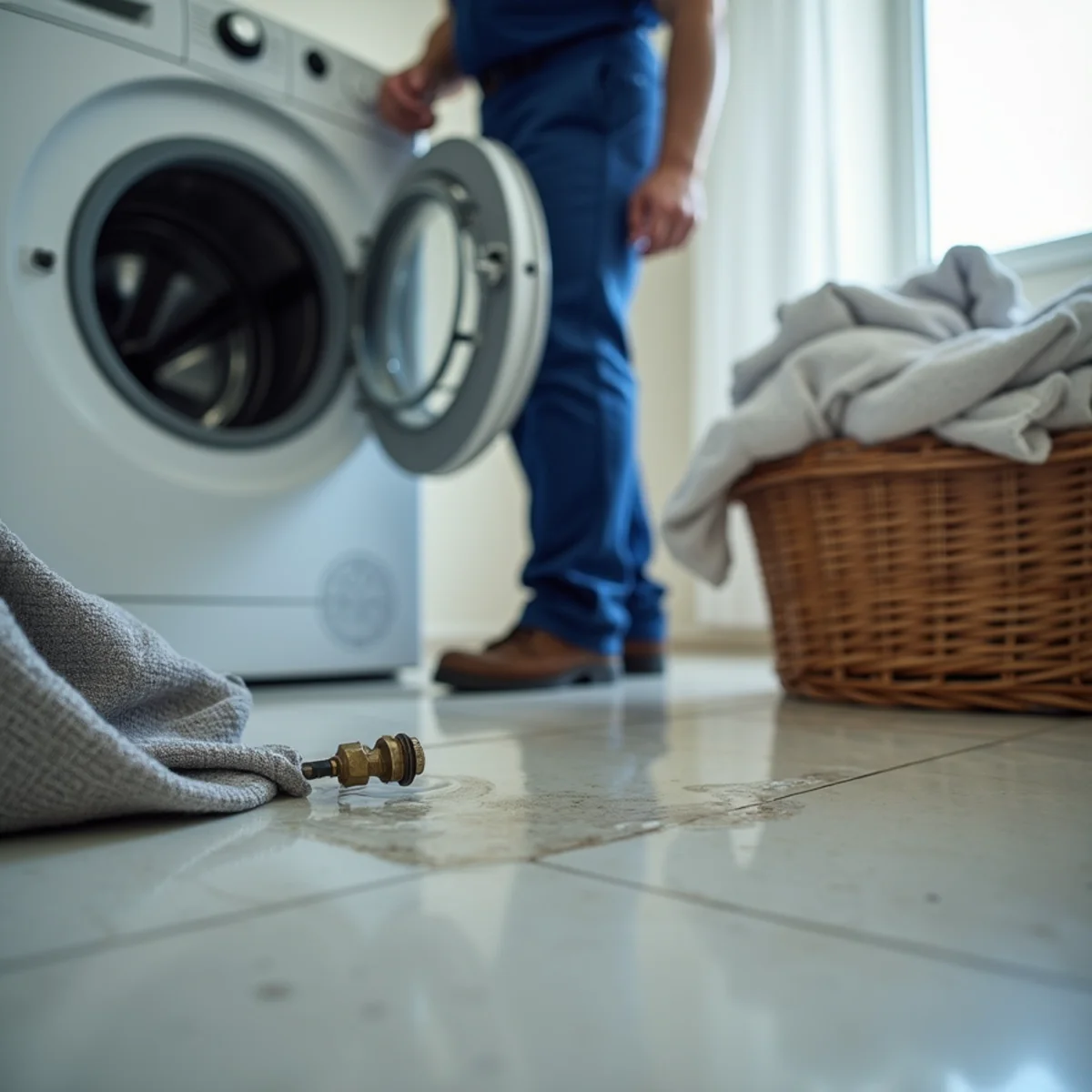 Burst washing machine hose in a Brookhurst rental laundry