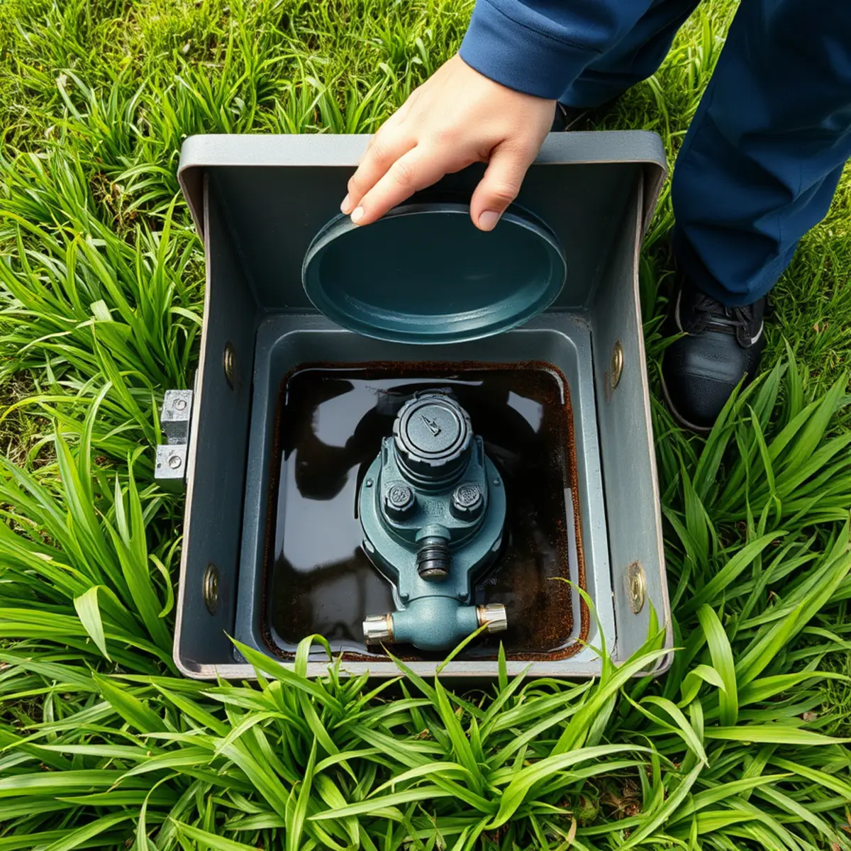 Leaking irrigation valve box on an established Chapman Woods lot in Fullerton