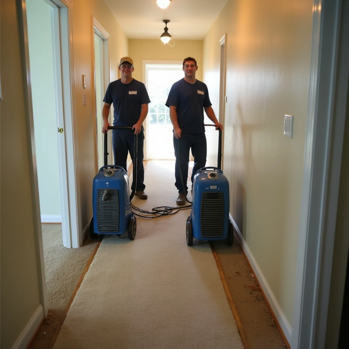 Drying a 1970s tract hallway near Parks Junior High