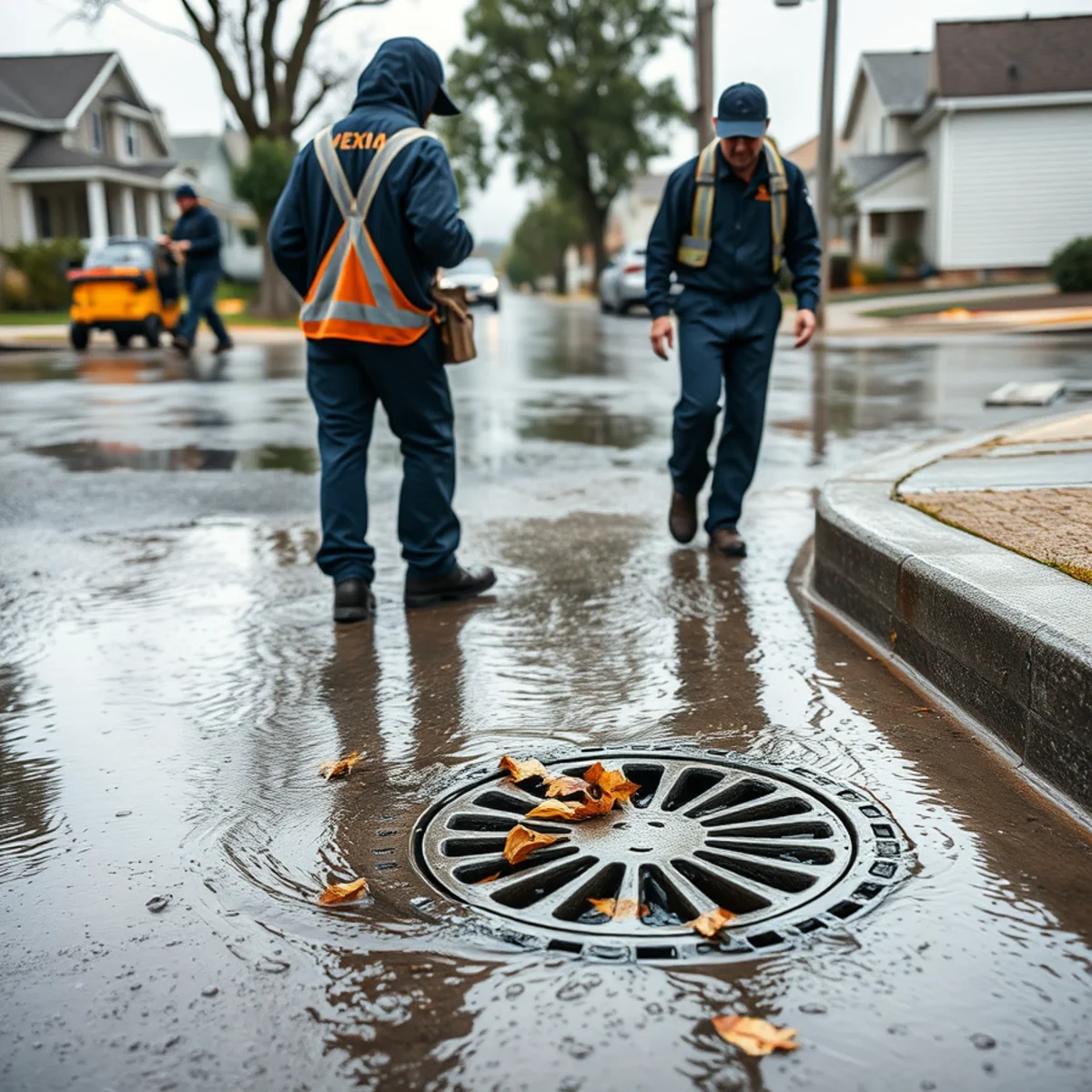 Street flooding in flat South Fullerton, CA during a winter storm