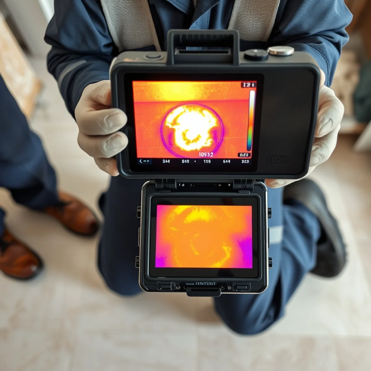 Thermal image of a hot water slab leak under a Sunny Hills, Fullerton home