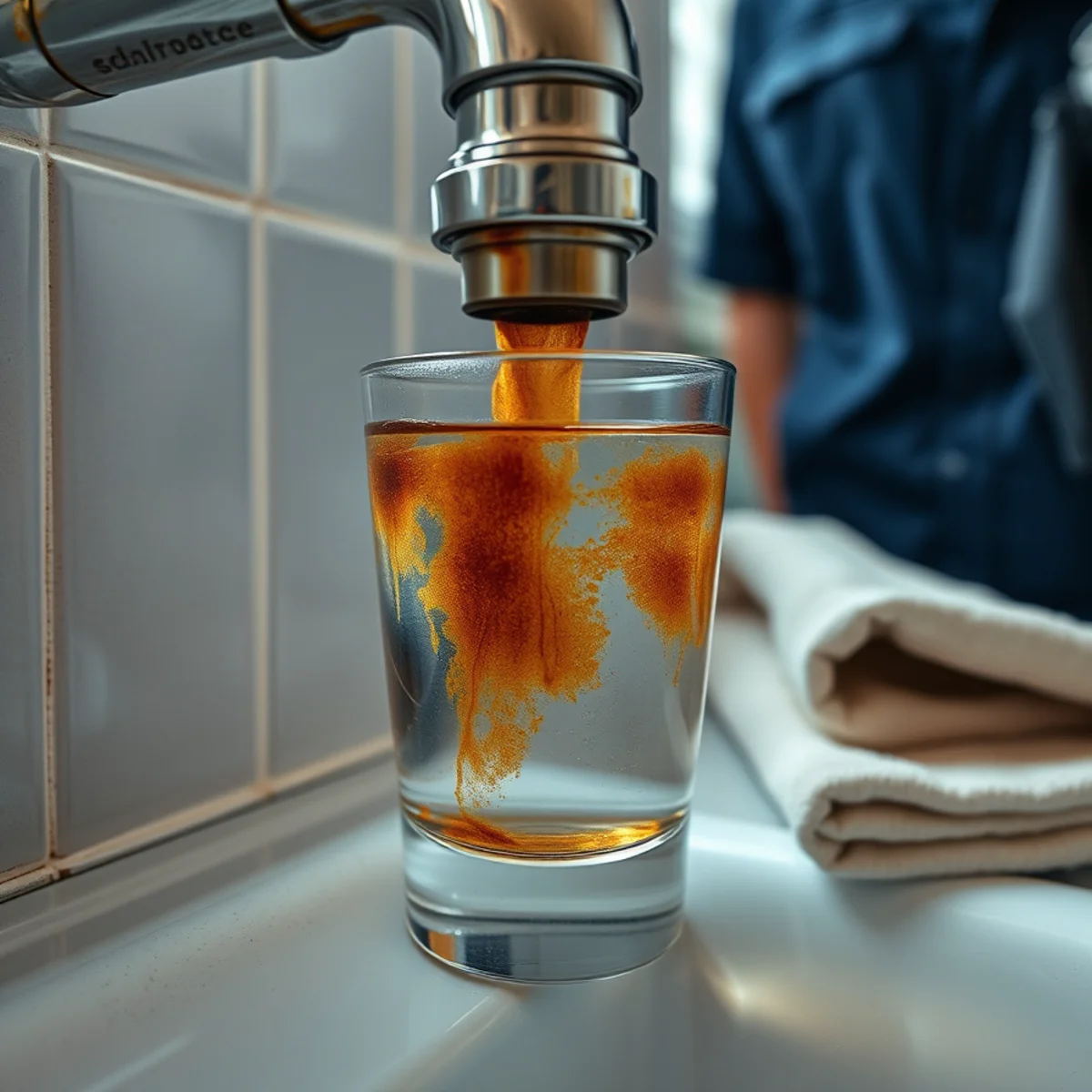 Rust-coloured water from corroding galvanized pipe in a Valencia, Fullerton home
