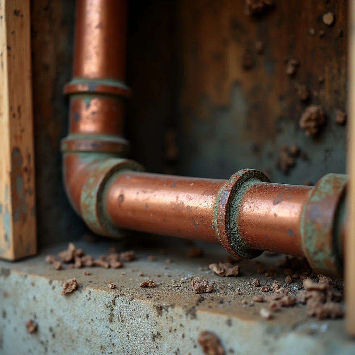 Original copper supply pipe at repipe age in a West Fullerton tract home