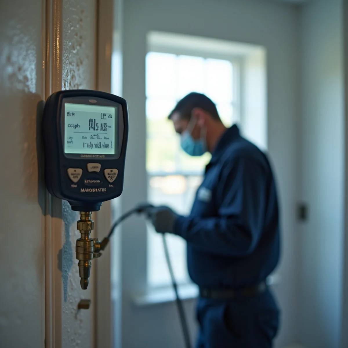 Manometer confirming negative pressure inside mold containment