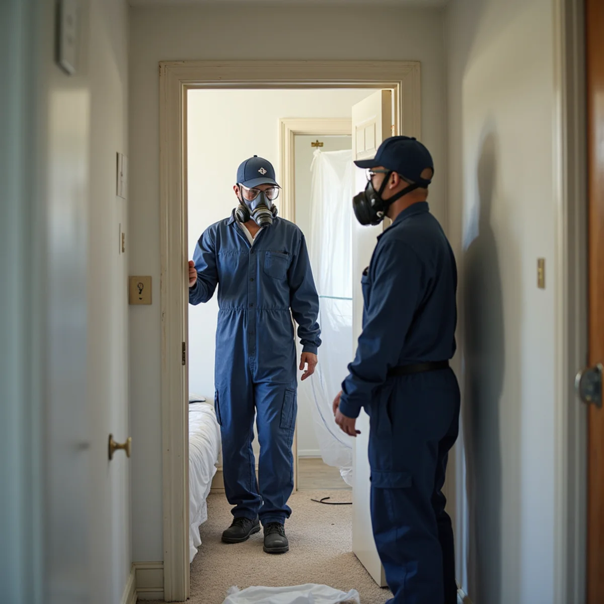 Mold remediation containment barrier and air scrubber set up in a Fullerton, CA home