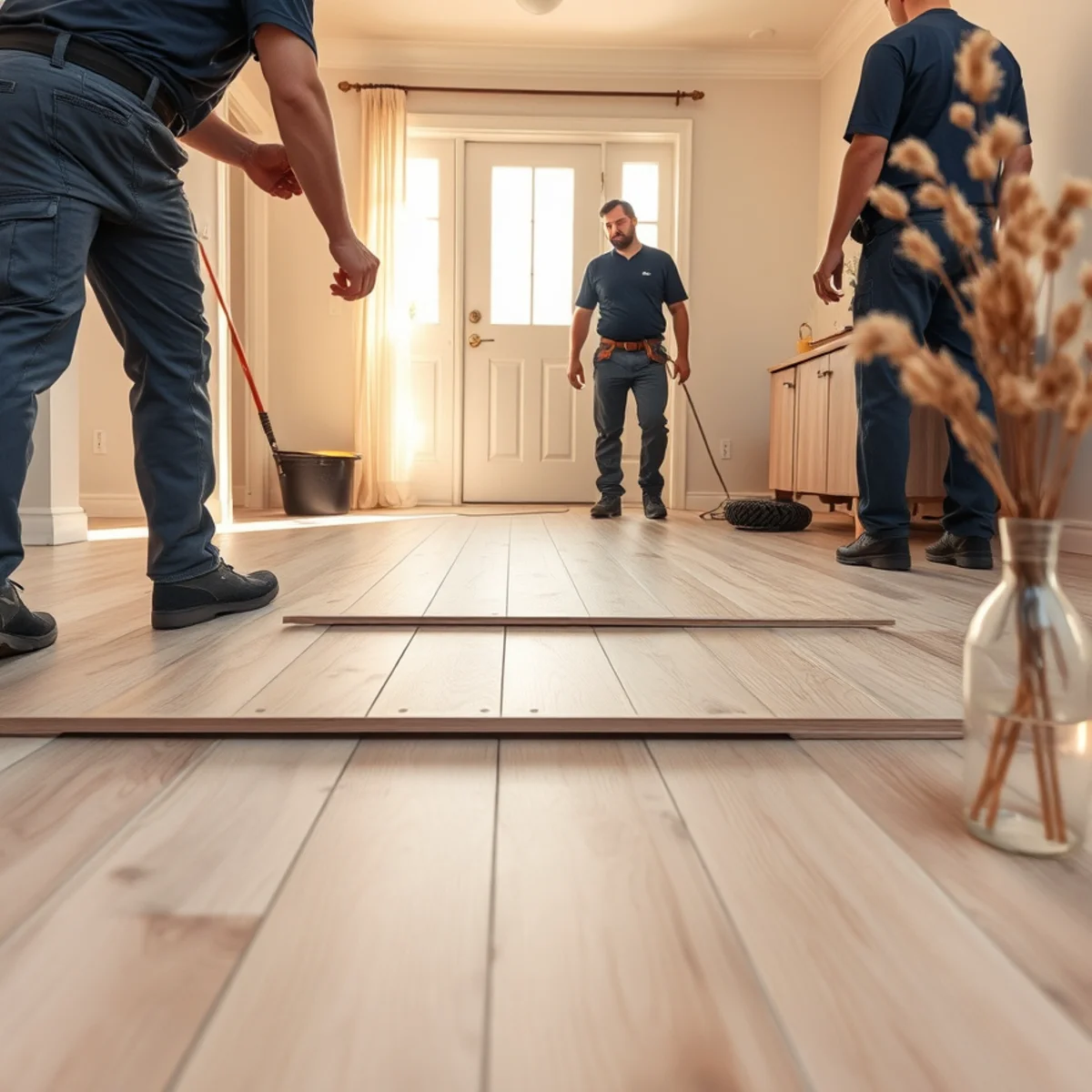 New flooring installed after structural drying in a Fullerton home