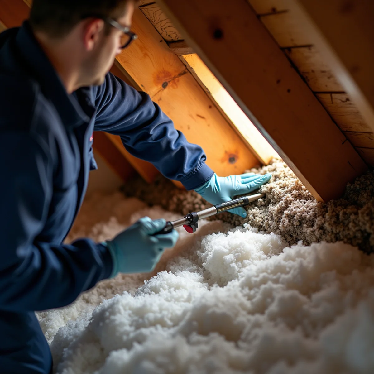 Checking attic insulation for moisture near the eaves