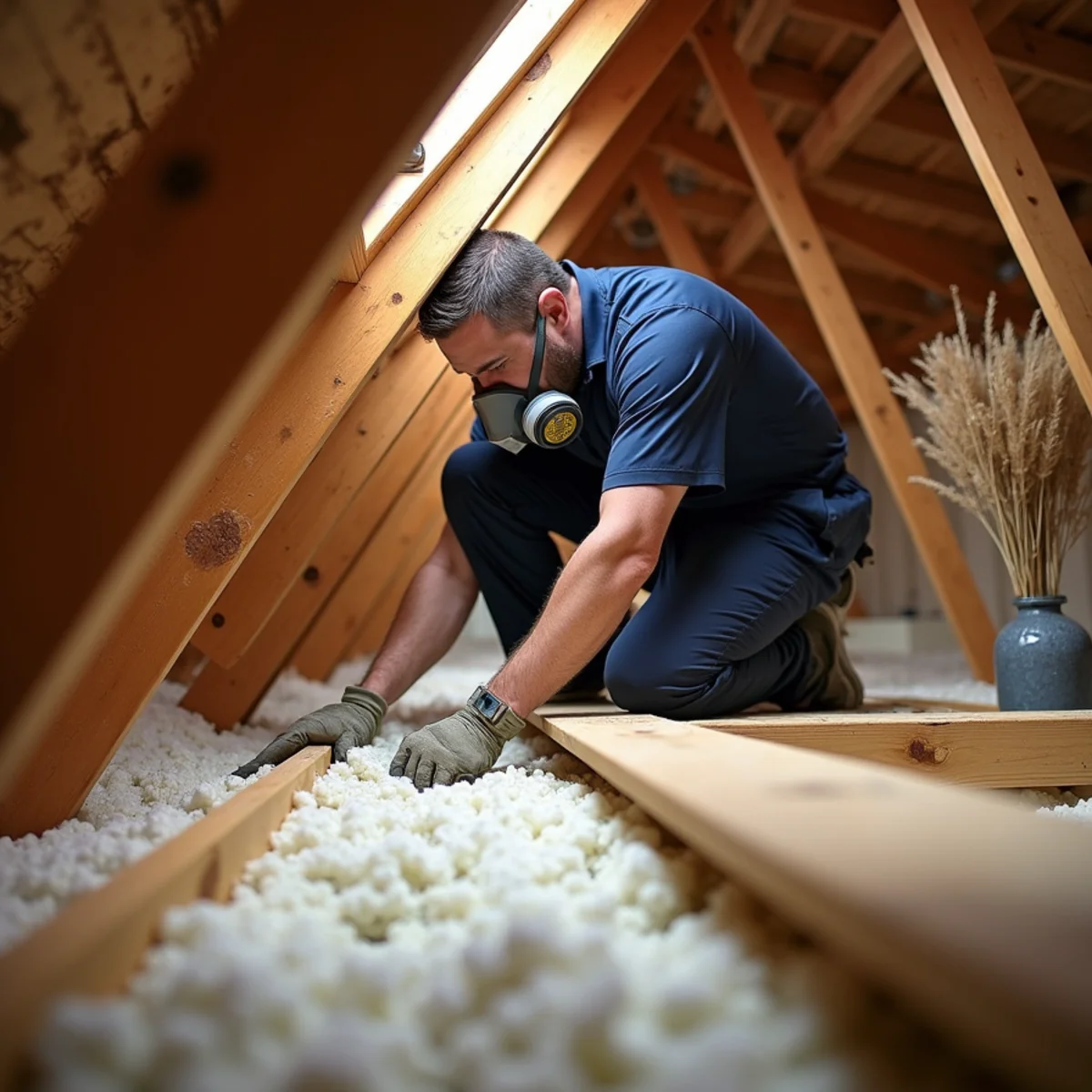 Replacing wet attic insulation after a roof leak in Fullerton, CA