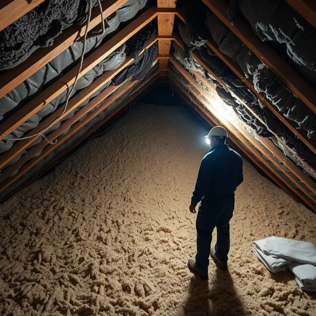 Storm-saturated attic insulation in an Anaheim Hills, CA home