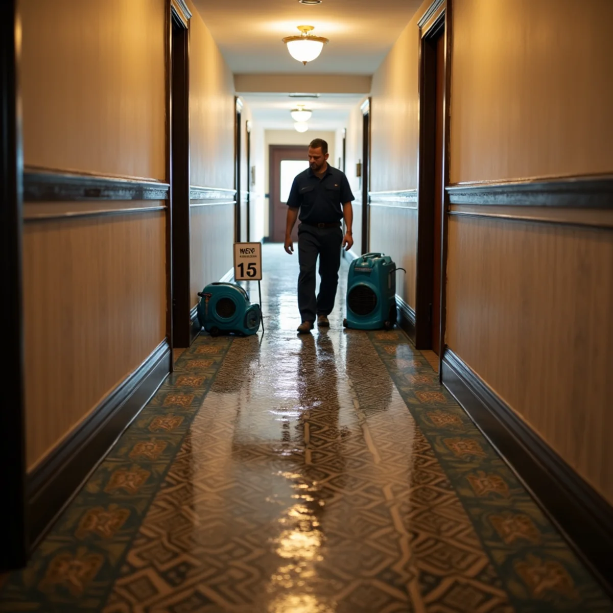 Water loss along a hotel corridor in the Anaheim resort area