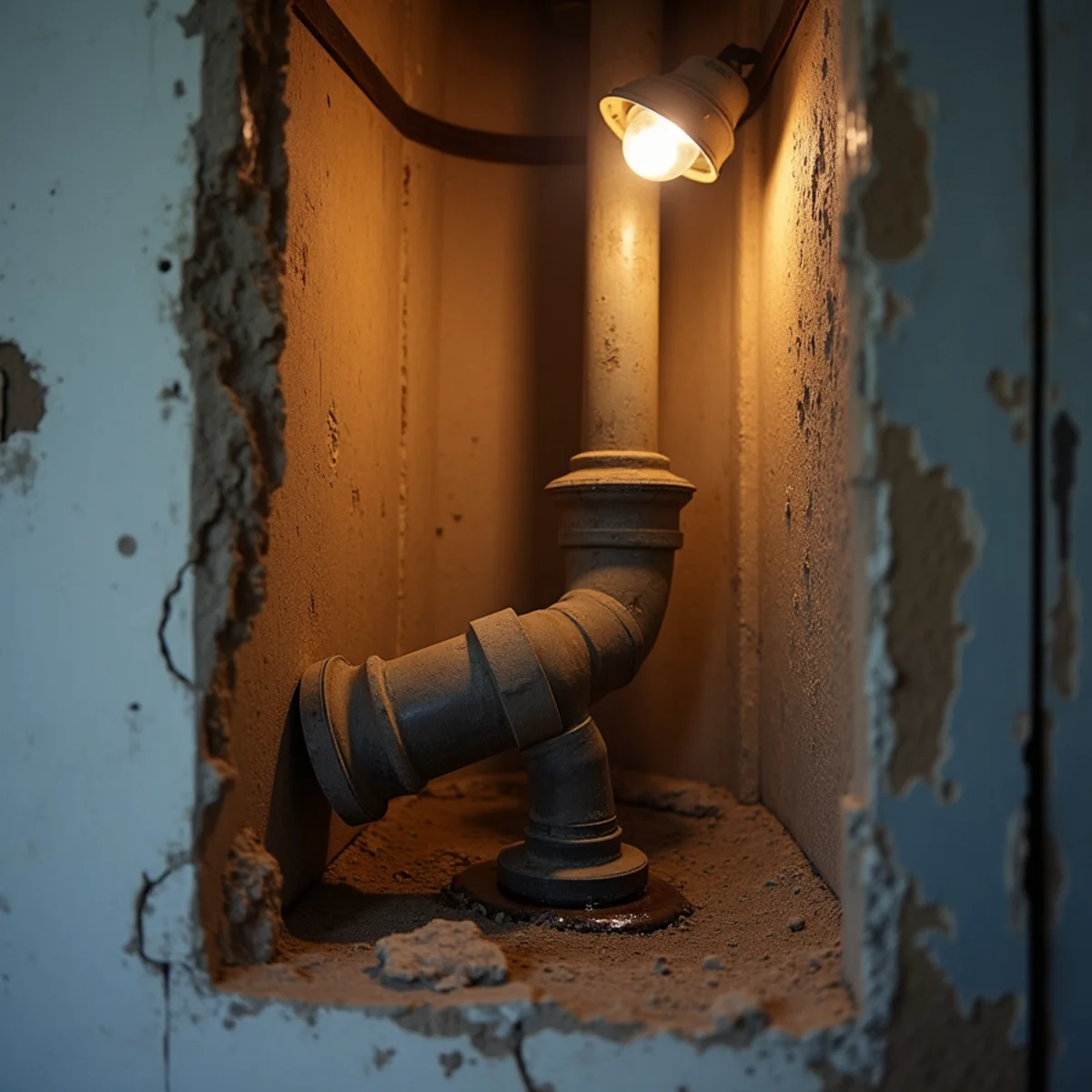 Original plumbing exposed in a 1950s Anaheim tract home