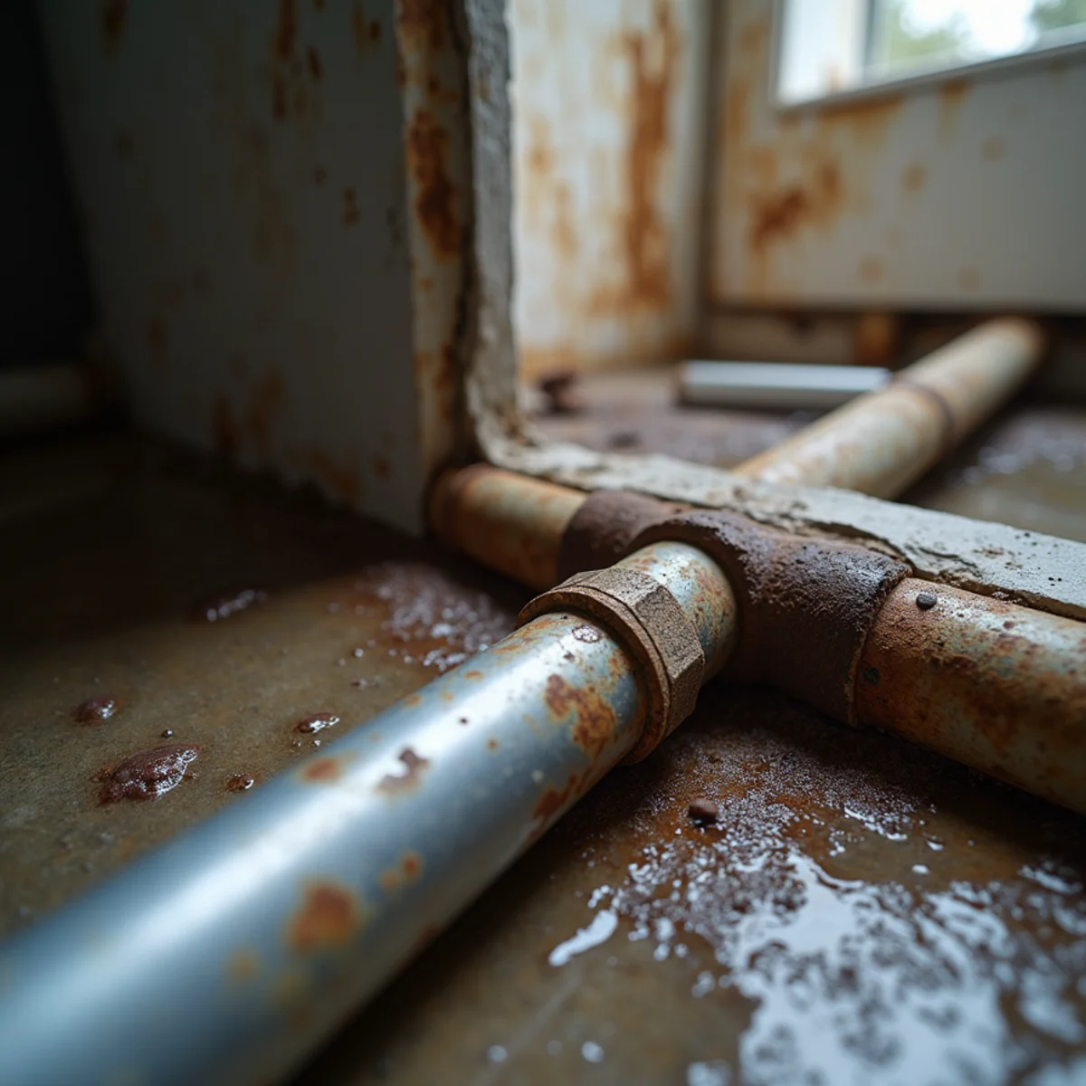 Original galvanized plumbing in a West Anaheim post-war home