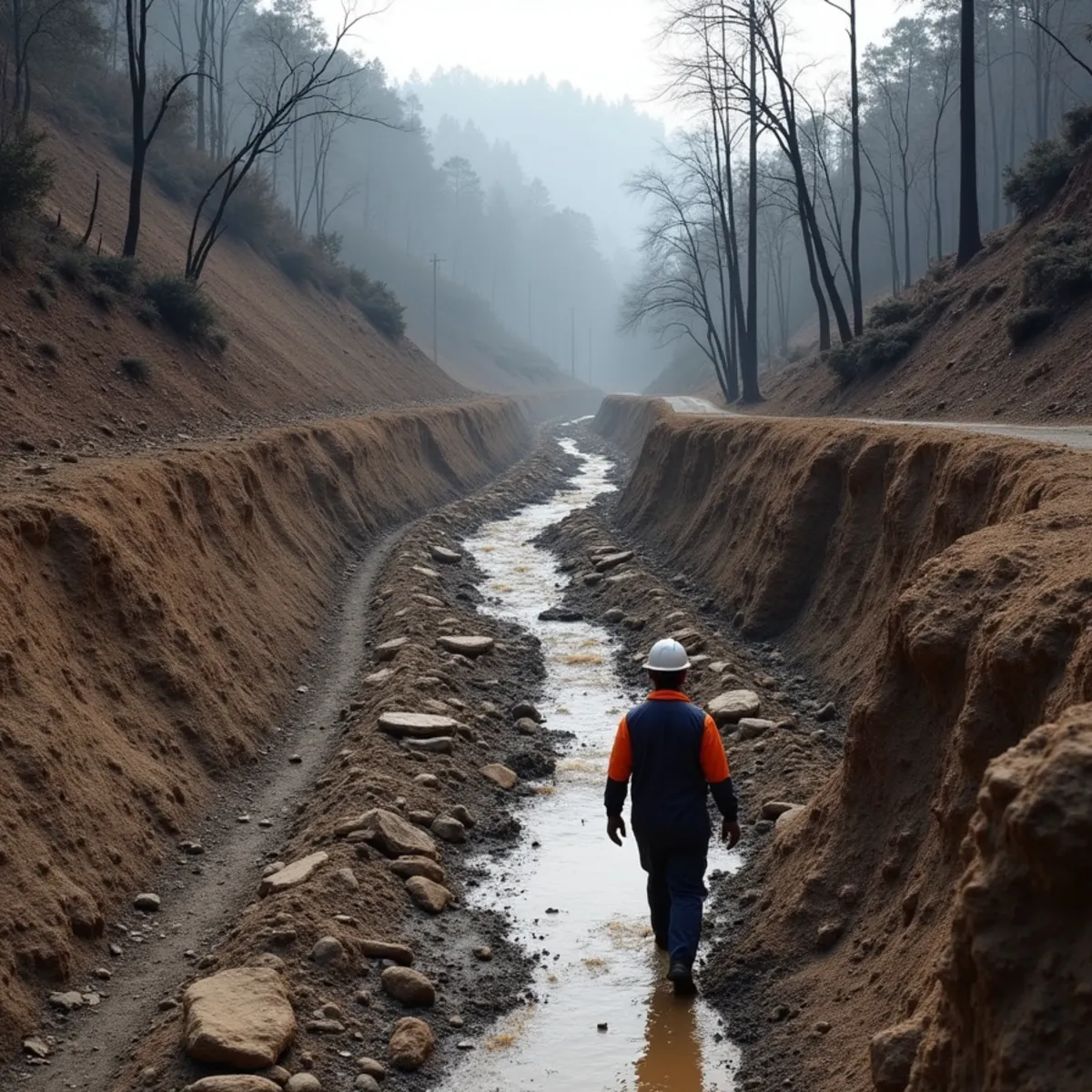 Runoff from the burn scar slope above Carbon Canyon