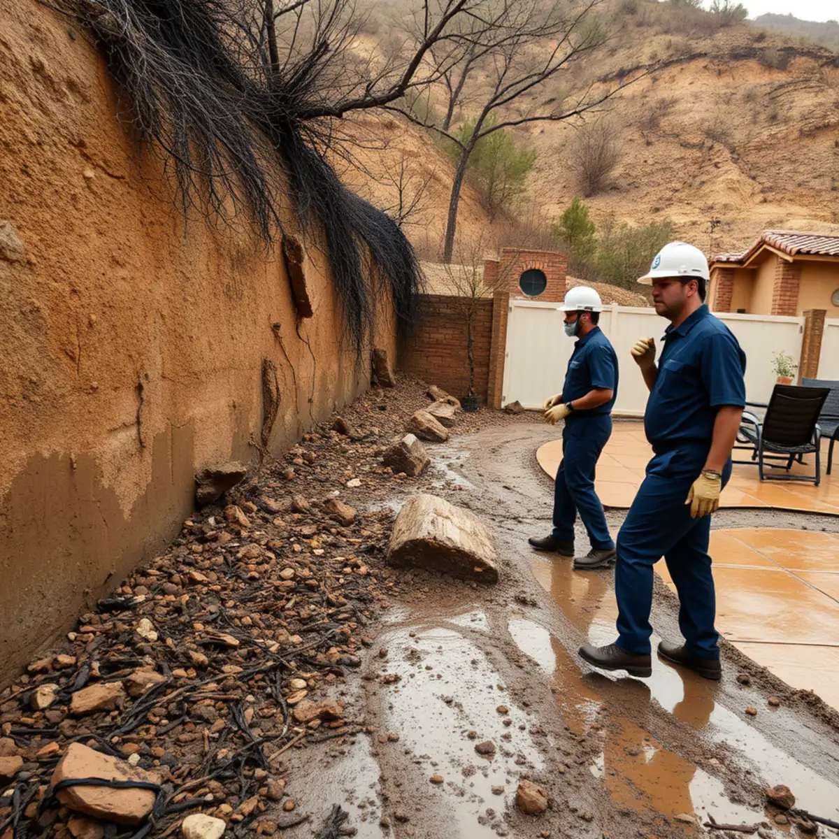 Debris flow from burn scar slopes reaching a Carbon Canyon home in Brea