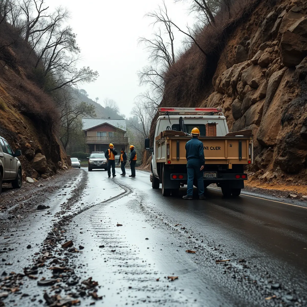 Storm and debris flow damage restoration at a Carbon Canyon, Brea CA home