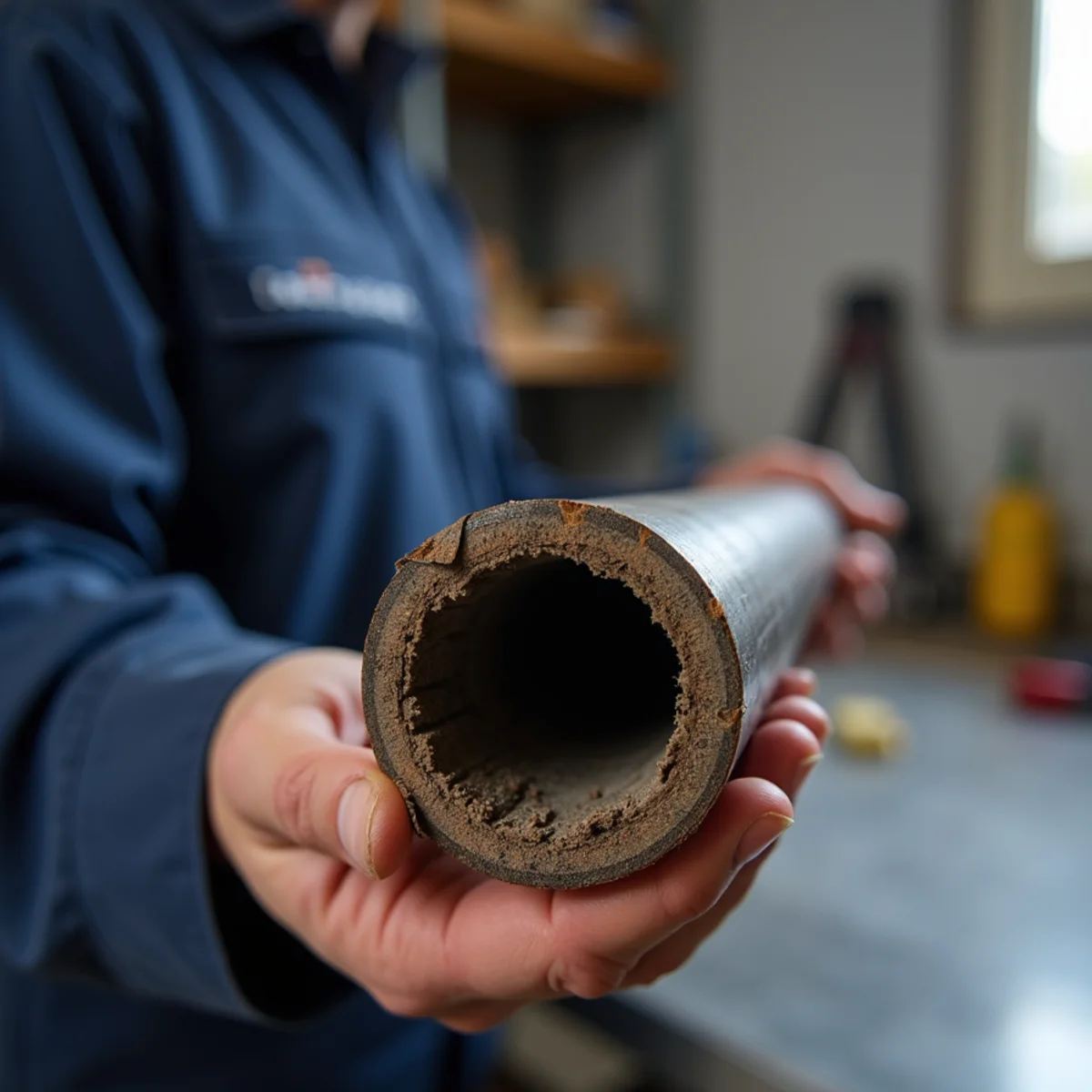 Pipe section showing repipe-age corrosion in a Cypress home