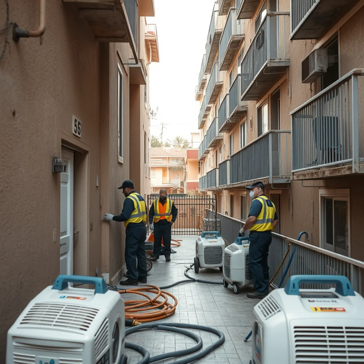 Water damage restoration crew working in a Garden Grove, CA home