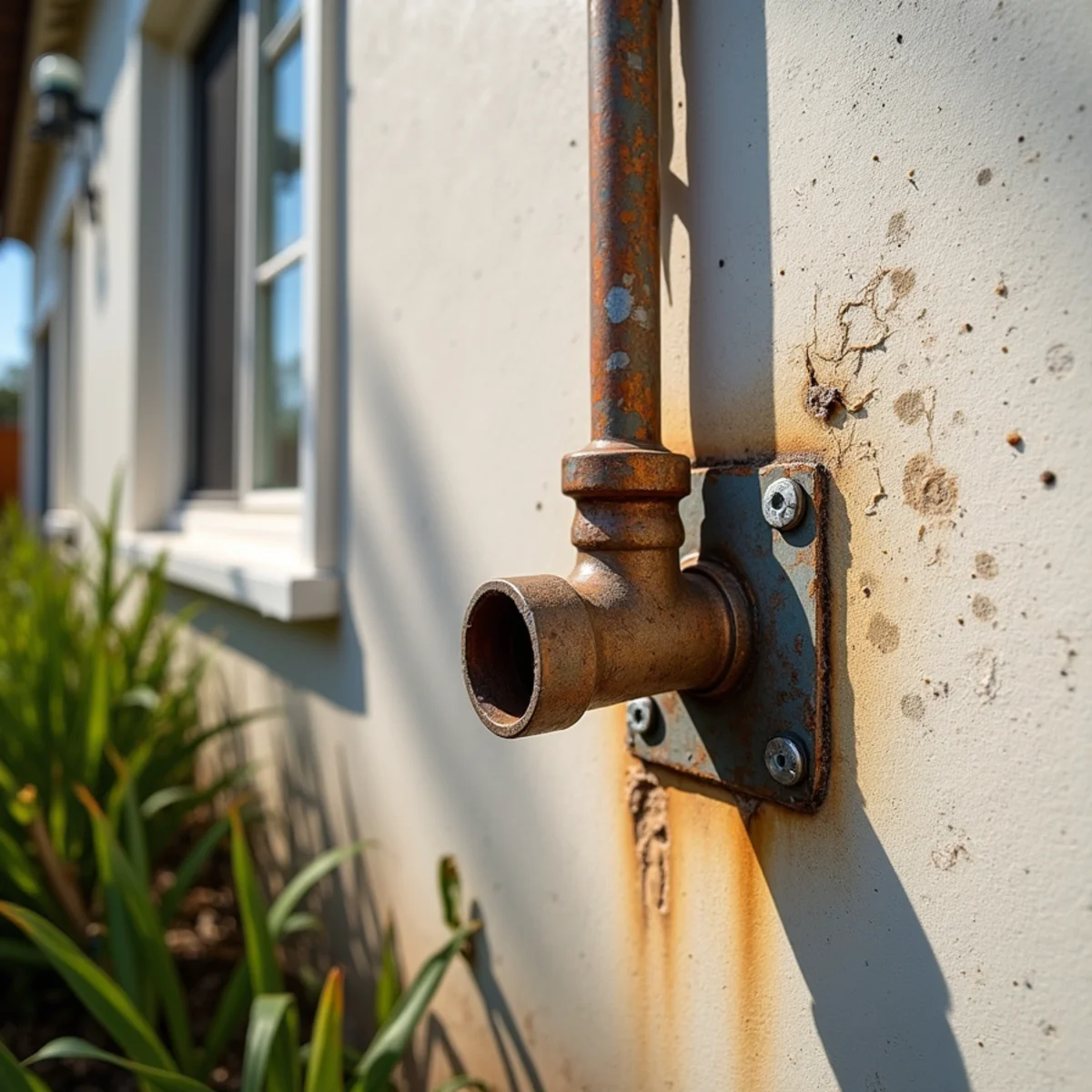 Salt corrosion on exterior plumbing in Huntington Beach