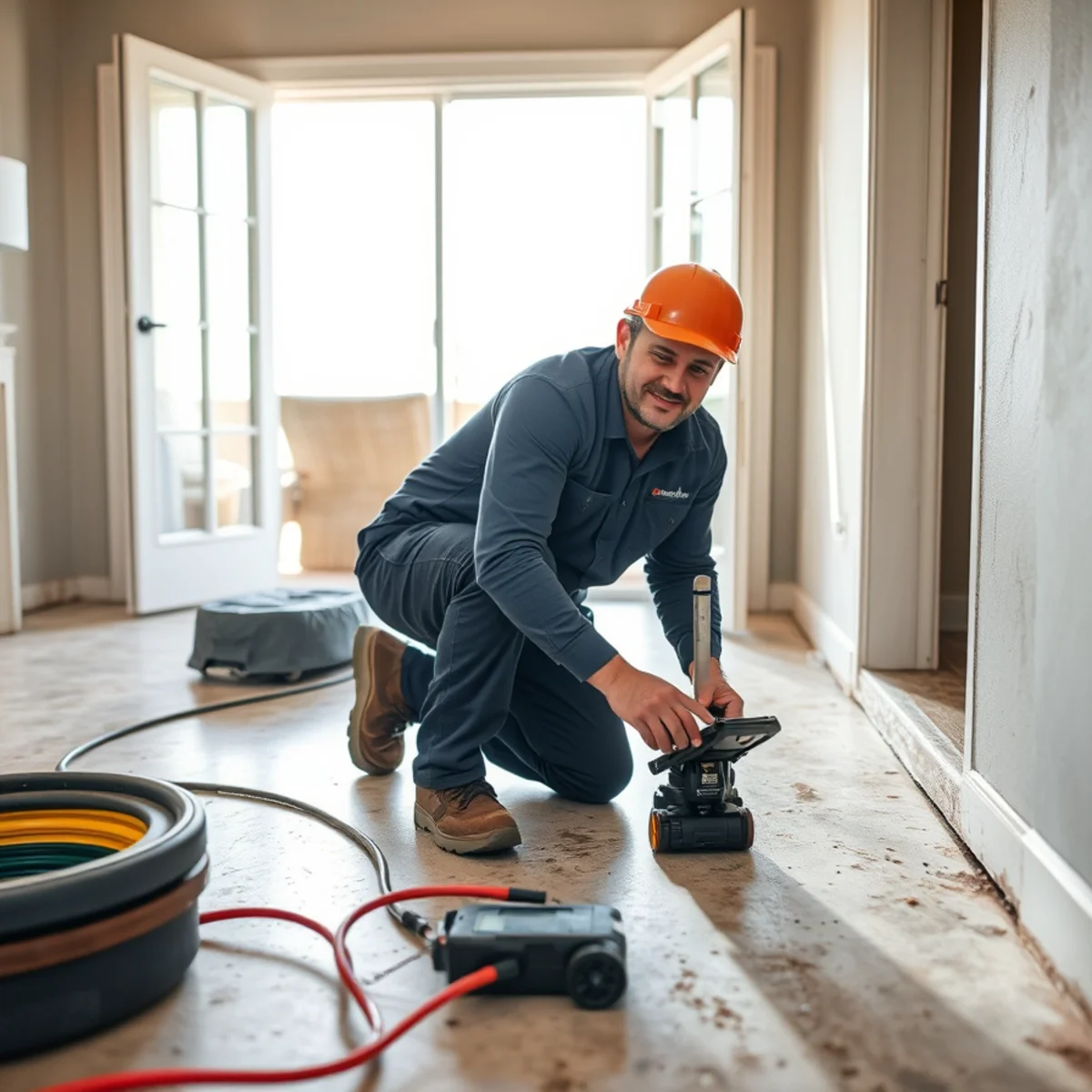 Water damage restoration crew working in a Huntington Beach, CA home