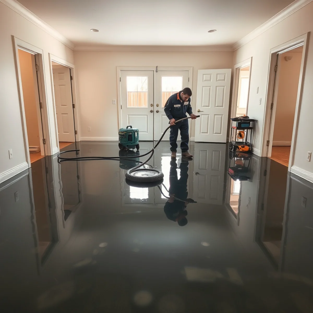 Water damage restoration crew working in an East La Habra, CA rental home