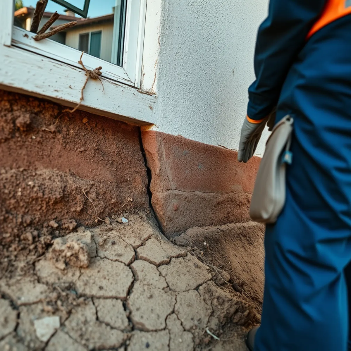 Clay soil movement cracking stucco on a hillside La Habra, CA home