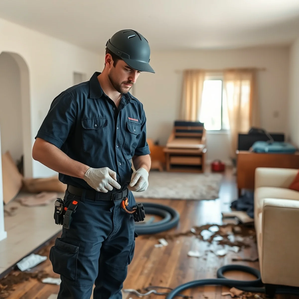Water damage restoration crew at a La Mirada, CA rental property