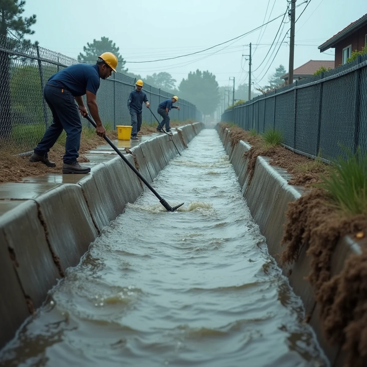 Orange County flood control channel carrying storm flow